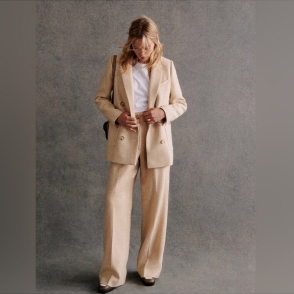 Sezane Paris Michele Jacket Blazer in a Pale Yellow Mottled Ecru Size 38 Medium - Picture 3 of 16